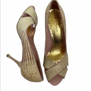 BCBGirls Cream/Pink Snake Print Heels